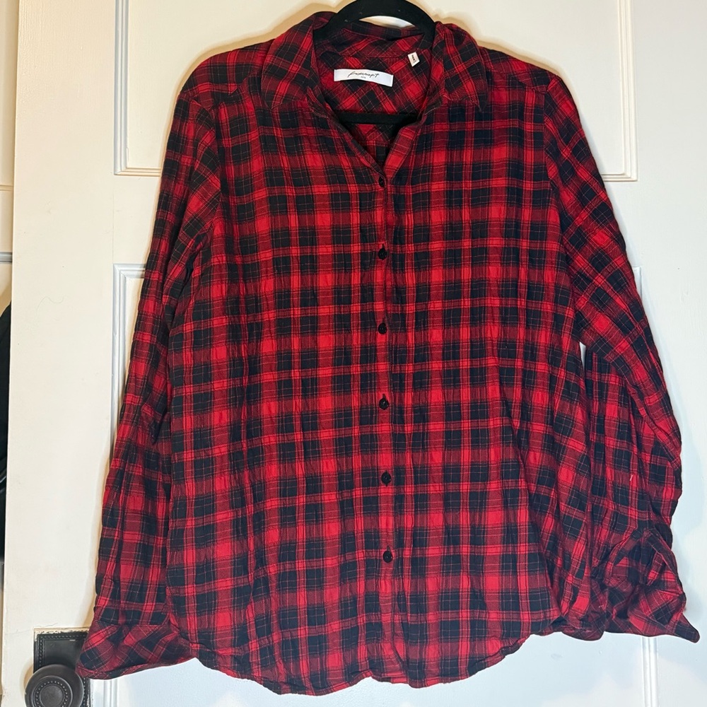 Foxcroft Red and Black Plaid Button-Up Shirt